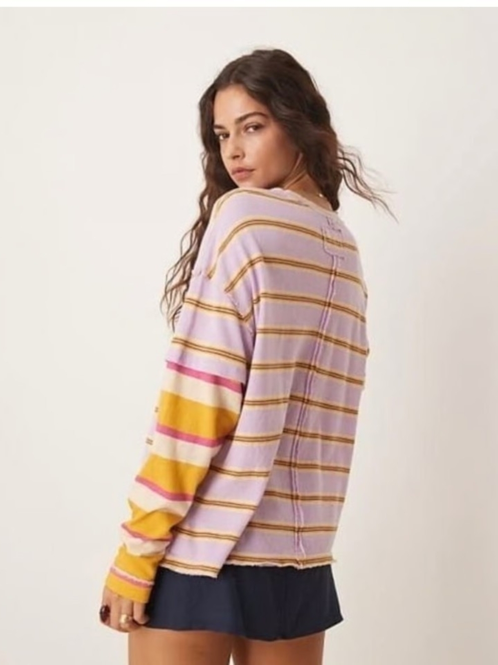 Free People Nina Stripe long-sleeve top in lilac